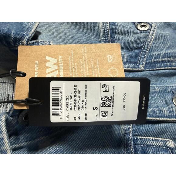 NWT G-Star RAW Oversized Denim Jacket Womens Sun Faded Air Force Blue Size Small - Picture 6 of 8
